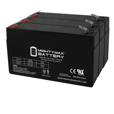 MIGHTY MAX BATTERY 6V 1.3Ah SLA Replacement Battery for DURA6-1.3F - 3PK MAX3942327